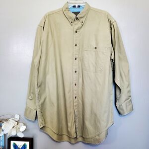 Chaps Ralph Lauren Shirt Mens Size 16.5 32/33 Green Solid Button Down Pocket